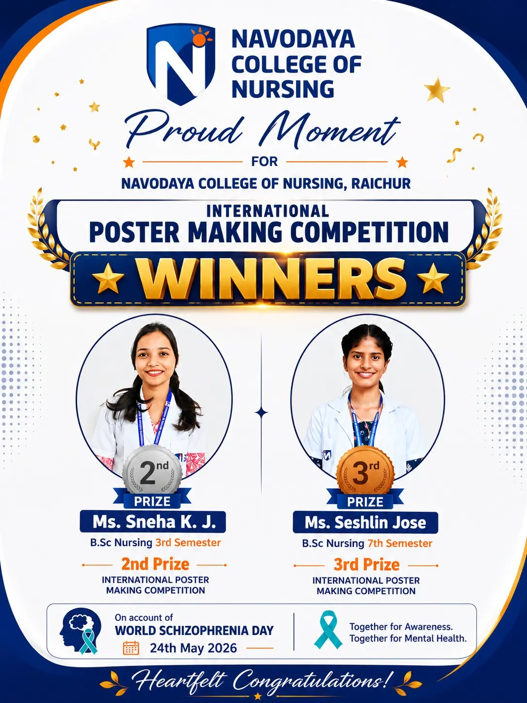 Navodaya College of Nursing Students Win Awards in International Poster Making Competition
